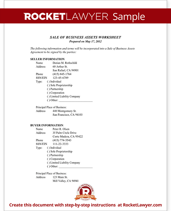 Printables Assets And Liabilities Worksheet selling assets sale of business rocket lawyer worksheet form template test