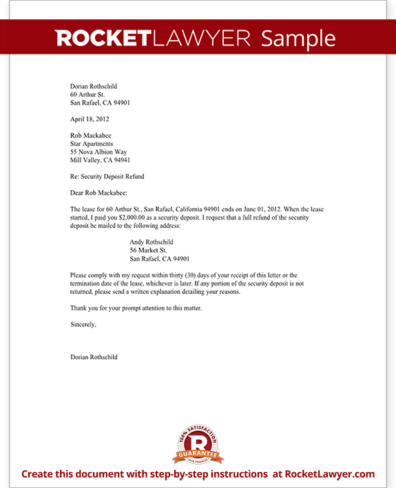 Tenant s Security Deposit Refund Letter Template With Sample