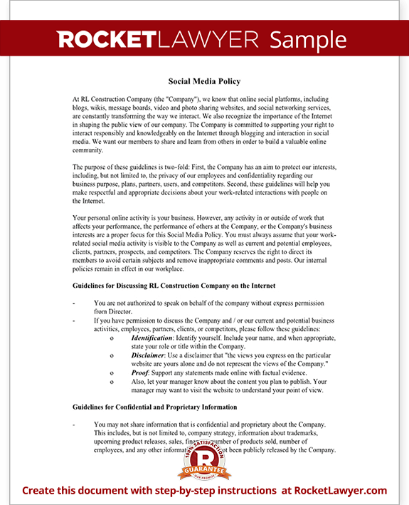 Social Media Policy Template Company Social Media Policy For Employees With Sle Social Media Policy Template For Enforcement