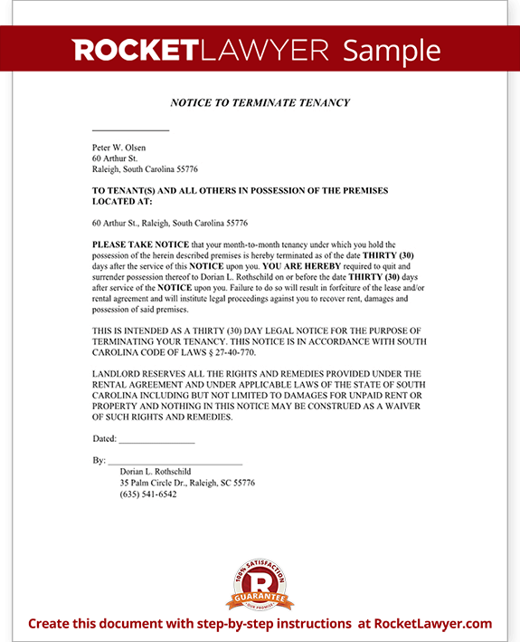 Eviction Notice SC South Carolina 30 Day Notice Template Form (with