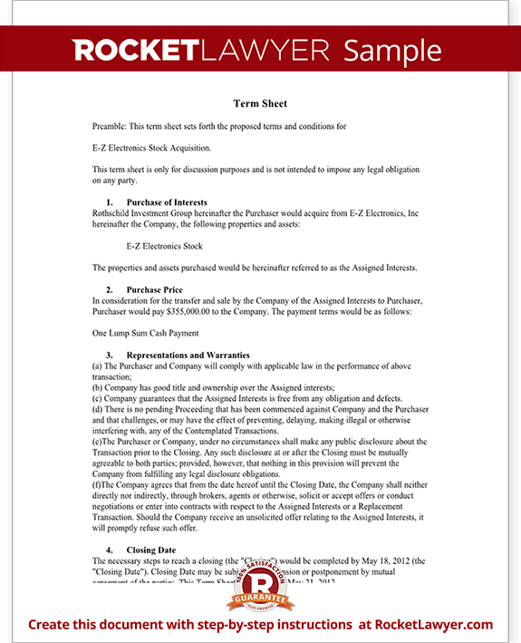 Term Sheet Template Sample Term Sheet Rocket Lawyer Term Sheet Template Sample Term Sheet Rocket Lawyer