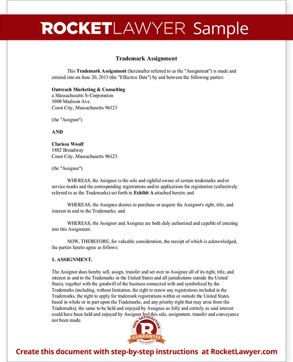 trademark assignment agreement template