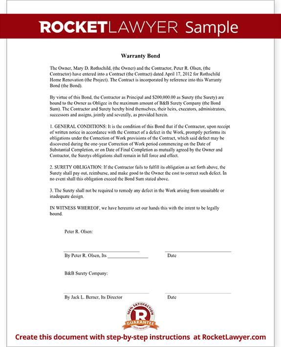 bond agreement template warranty bond form rocket lawyer bond agreement template warranty bond form rocket lawyer