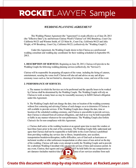 Wedding Planner Contract Template Free Wedding Planner Agreement Form