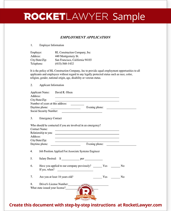 sample employment application forms
