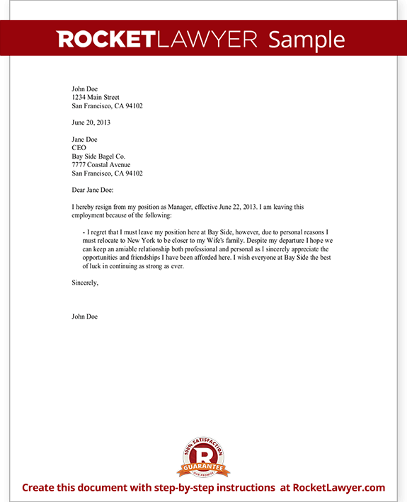resignation samples